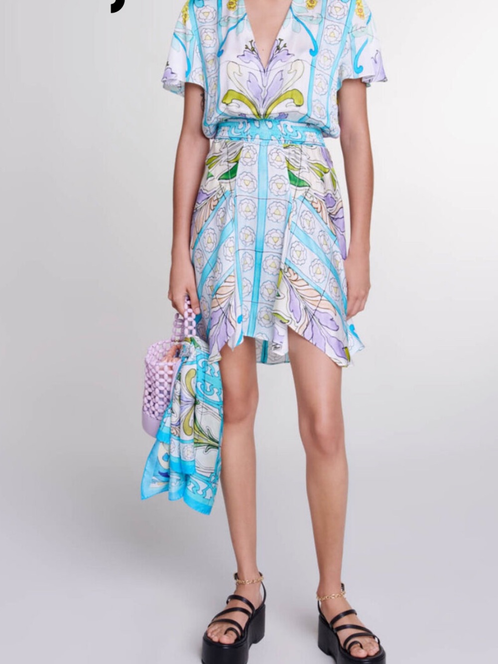 Maje Short Satin-Effect Print Dress (Size: 36)